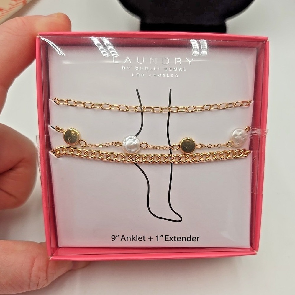 Laundry by Shelli Segal Anklet Gold Tone Faux Pearl 9 Inch with Extender